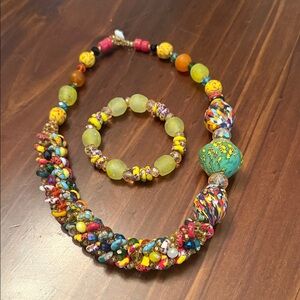 Colorful Ghanaian Beaded Necklace and Bracelet Set